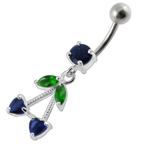 925 Sterling Silver Fancy Jewelled Double Heart Stone Dangling Belly Ring - Monster Piercing