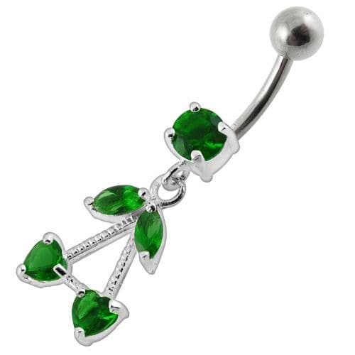 925 Sterling Silver Fancy Jewelled Double Heart Stone Dangling Belly Ring - Monster Piercing