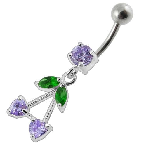 925 Sterling Silver Fancy Jewelled Double Heart Stone Dangling Belly Ring - Monster Piercing