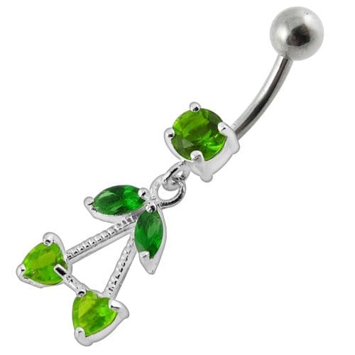 925 Sterling Silver Fancy Jewelled Double Heart Stone Dangling Belly Ring - Monster Piercing