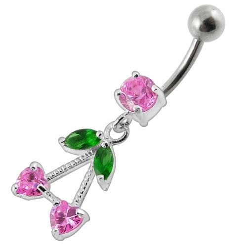 925 Sterling Silver Fancy Jewelled Double Heart Stone Dangling Belly Ring - Monster Piercing