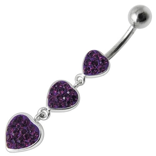 925 Sterling Silver Fancy Multi Jewelled Heart Dangling Belly Ring - Monster Piercing