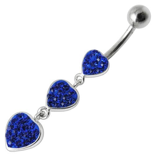 925 Sterling Silver Fancy Multi Jewelled Heart Dangling Belly Ring - Monster Piercing