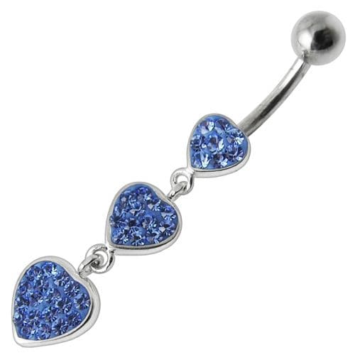 925 Sterling Silver Fancy Multi Jewelled Heart Dangling Belly Ring - Monster Piercing