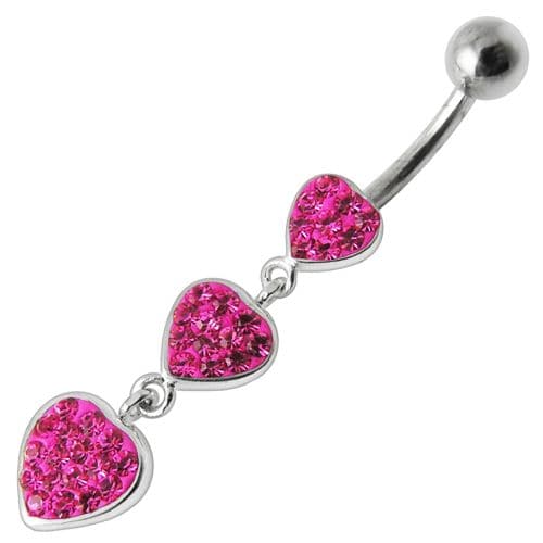925 Sterling Silver Fancy Multi Jewelled Heart Dangling Belly Ring - Monster Piercing