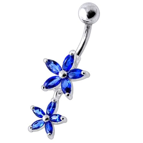 Double Flower Jewelled Dangling Belly Ring - Monster Piercing