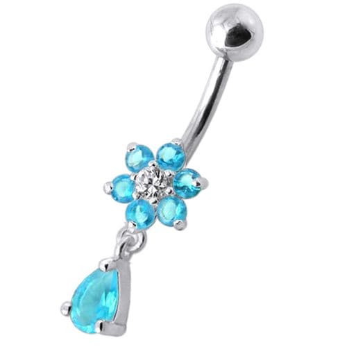 925 Sterling Silver Fancy Flower Silver Dangling With SS Belly Ring - Monster Piercing