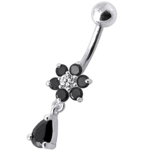 925 Sterling Silver Fancy Flower Silver Dangling With SS Belly Ring - Monster Piercing