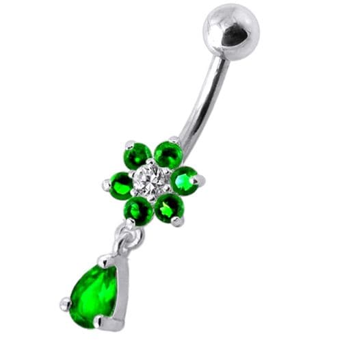 925 Sterling Silver Fancy Flower Silver Dangling With SS Belly Ring - Monster Piercing
