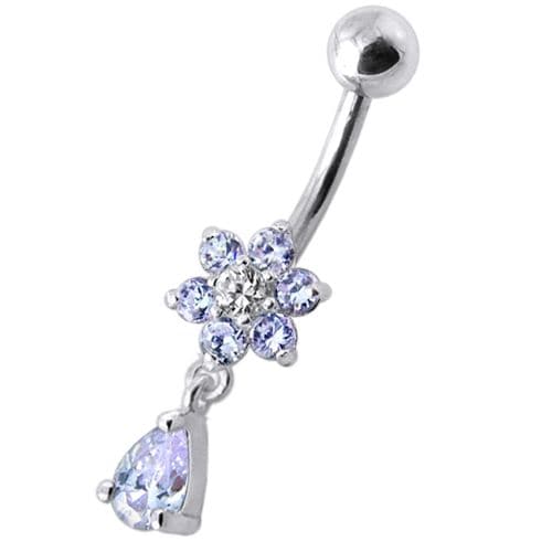 925 Sterling Silver Fancy Flower Silver Dangling With SS Belly Ring - Monster Piercing