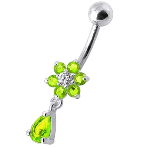 925 Sterling Silver Fancy Flower Silver Dangling With SS Belly Ring - Monster Piercing