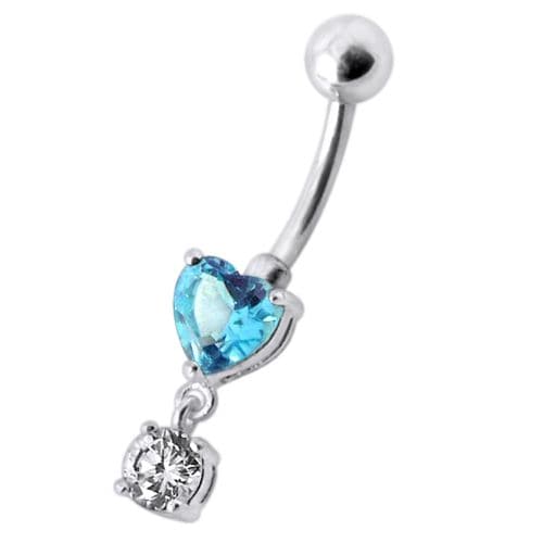 925 Sterling Silver Fancy Heart Shape Jewelled Dangling Navel Ring Body Jewellery - Monster Piercing