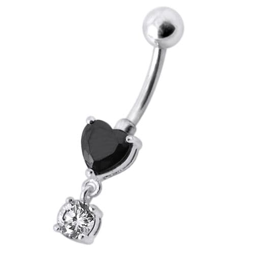 925 Sterling Silver Fancy Heart Shape Jewelled Dangling Navel Ring Body Jewellery - Monster Piercing