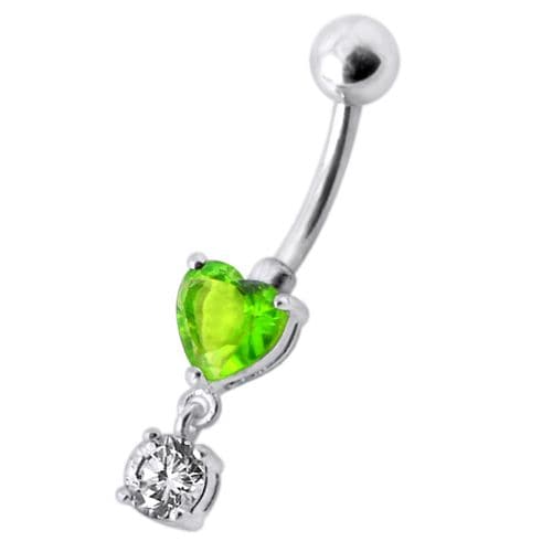 925 Sterling Silver Fancy Heart Shape Jewelled Dangling Navel Ring Body Jewellery - Monster Piercing