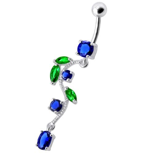 925 Sterling Silver Fancy Multi Jewelled Fairy Dangling Body Jewellery Belly Ring - Monster Piercing
