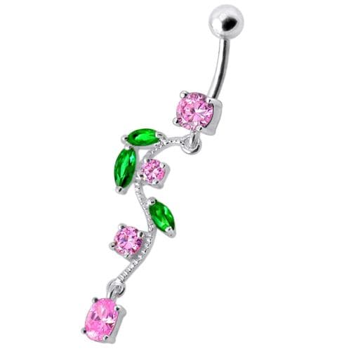 925 Sterling Silver Fancy Multi Jewelled Fairy Dangling Body Jewellery Belly Ring - Monster Piercing