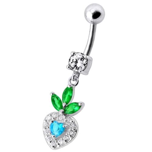 Fancy White Jewelled With Heart Dangling Belly Ring - Monster Piercing