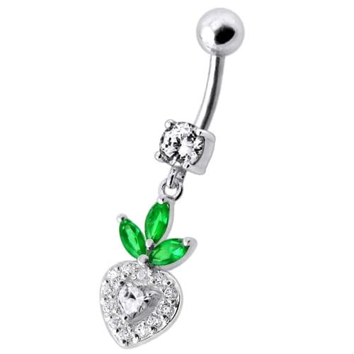 Fancy White Jewelled With Heart Dangling Belly Ring - Monster Piercing
