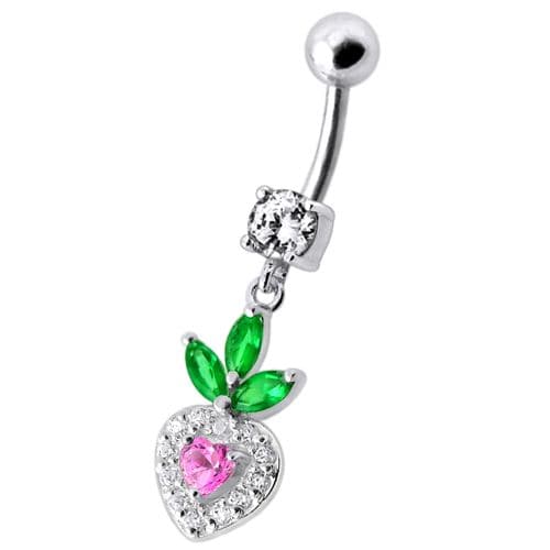 Fancy White Jewelled With Heart Dangling Belly Ring - Monster Piercing