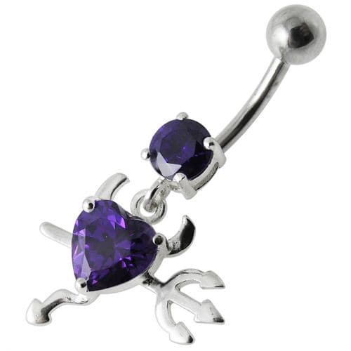 925 Sterling Silver Jewelled Devil heart Dangling Belly Ring - Monster Piercing