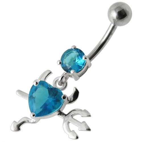 925 Sterling Silver Jewelled Devil heart Dangling Belly Ring - Monster Piercing