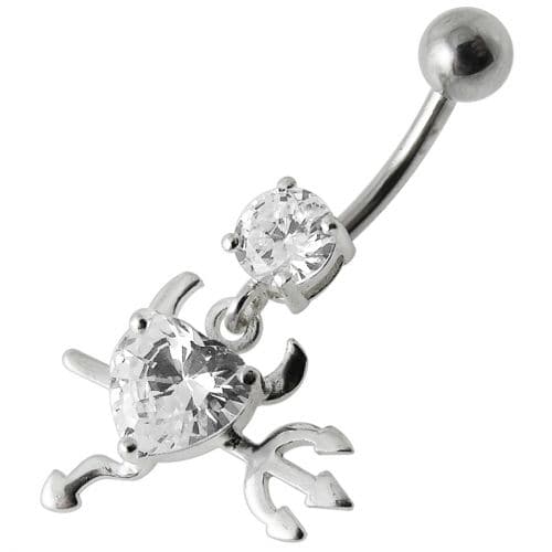 925 Sterling Silver Jewelled Devil heart Dangling Belly Ring - Monster Piercing