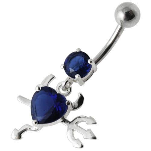 925 Sterling Silver Jewelled Devil heart Dangling Belly Ring - Monster Piercing