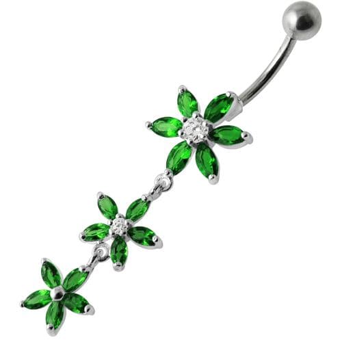 925 Sterling Silver Fancy  Multi Star Dangling SS Bar Navel Ring - Monster Piercing