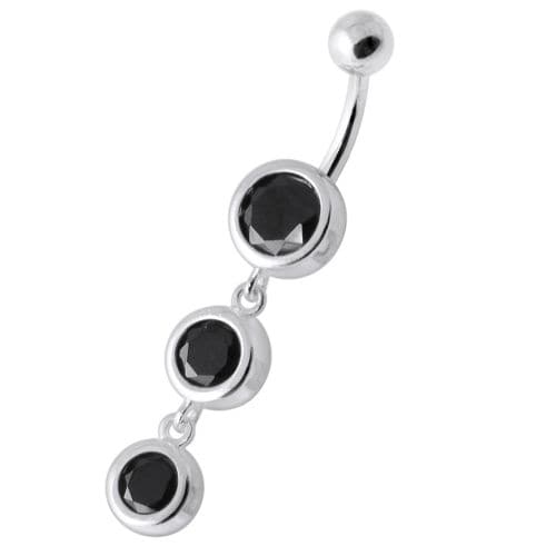 925 Sterling Silver Basel Setting Tri Round Jewelled Belly Banana - Monster Piercing