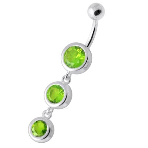 925 Sterling Silver Basel Setting Tri Round Jewelled Belly Banana - Monster Piercing