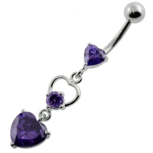 925 Sterling Silver Jewelled Heart Cutout Navel Belly Piercing - Monster Piercing