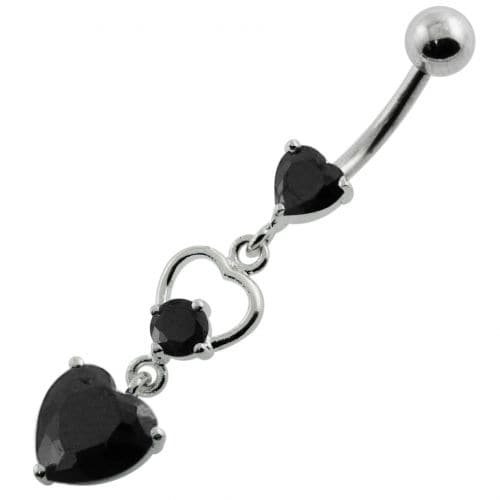 925 Sterling Silver Jewelled Heart Cutout Navel Belly Piercing - Monster Piercing
