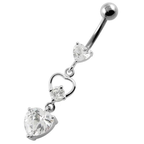 925 Sterling Silver Jewelled Heart Cutout Navel Belly Piercing - Monster Piercing