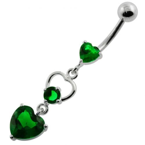 925 Sterling Silver Jewelled Heart Cutout Navel Belly Piercing - Monster Piercing
