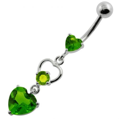 925 Sterling Silver Jewelled Heart Cutout Navel Belly Piercing - Monster Piercing