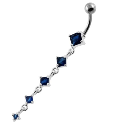 925 Sterling Silver Dangling Five Stones  Belly Button Ring - Monster Piercing