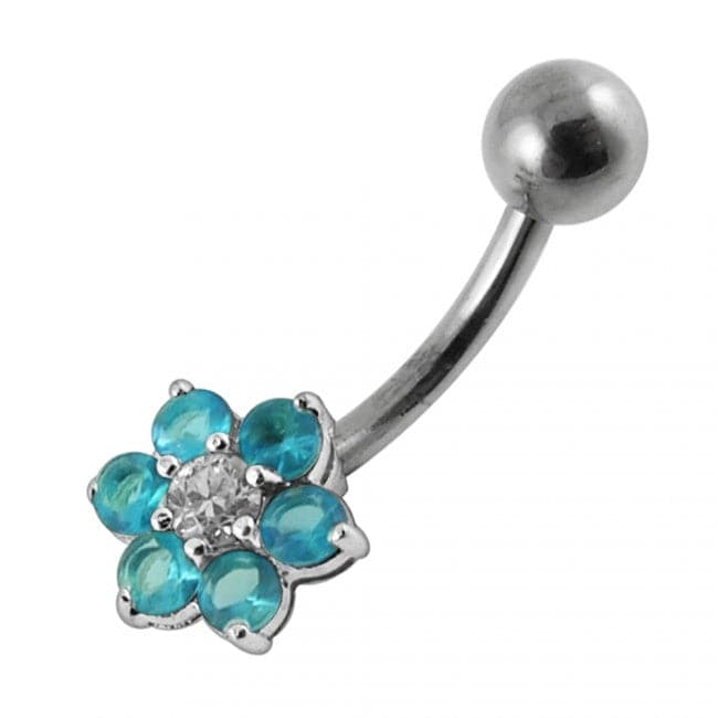 925 Sterling Silver Jewelled Flower Non-Moving Belly Ring - Monster Piercing