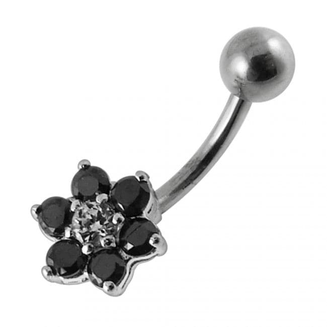 925 Sterling Silver Jewelled Flower Non-Moving Belly Ring - Monster Piercing