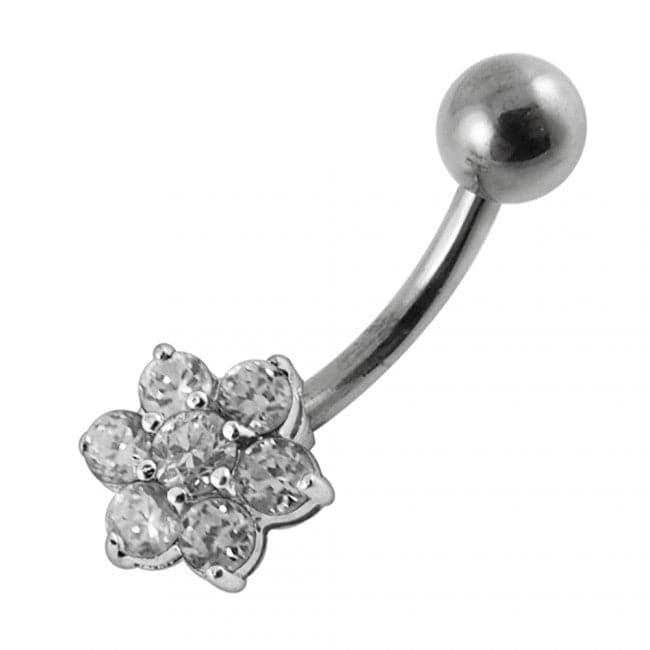 925 Sterling Silver Jewelled Flower Non-Moving Belly Ring - Monster Piercing