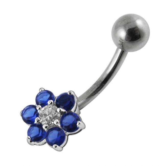 925 Sterling Silver Jewelled Flower Non-Moving Belly Ring - Monster Piercing