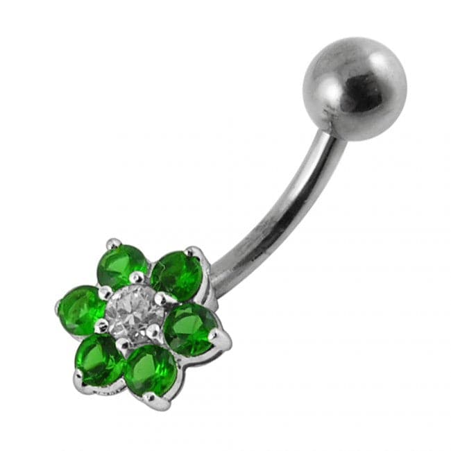 925 Sterling Silver Jewelled Flower Non-Moving Belly Ring - Monster Piercing
