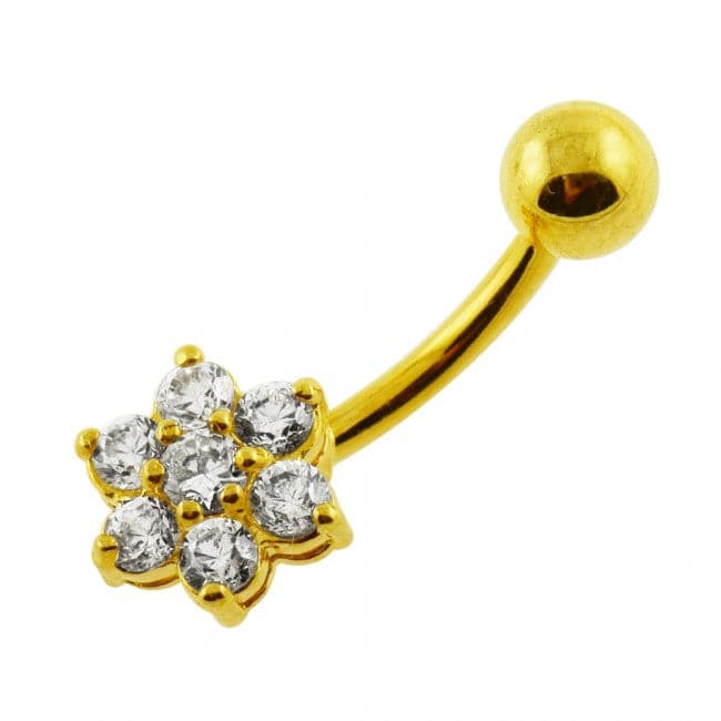 925 Sterling Silver Jewelled Flower Non-Moving Belly Ring - Monster Piercing