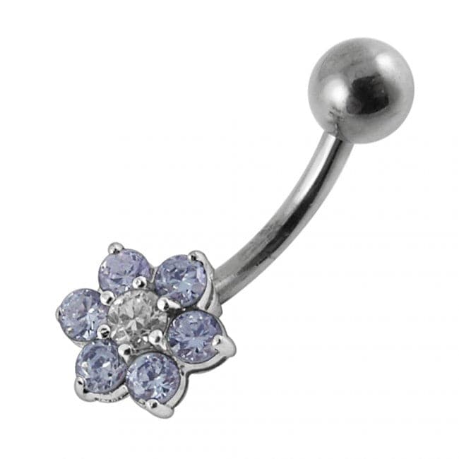 925 Sterling Silver Jewelled Flower Non-Moving Belly Ring - Monster Piercing
