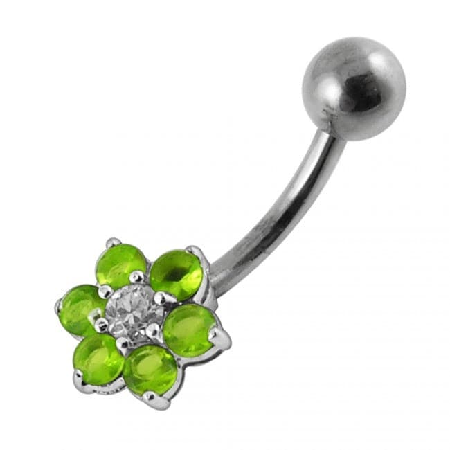 925 Sterling Silver Jewelled Flower Non-Moving Belly Ring - Monster Piercing