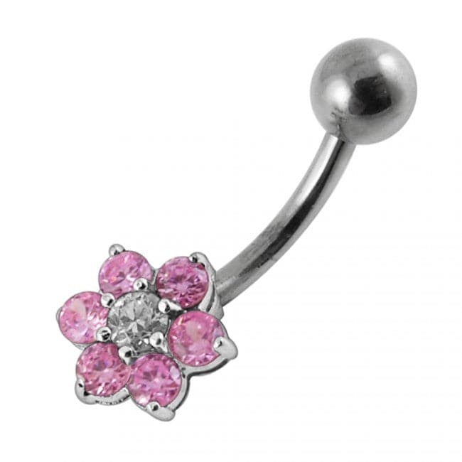 925 Sterling Silver Jewelled Flower Non-Moving Belly Ring - Monster Piercing
