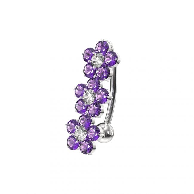 925 Sterling Silver Jewelled Flower Design Non- Moving Belly Ring - Monster Piercing