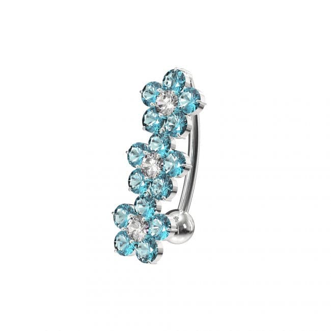 925 Sterling Silver Jewelled Flower Design Non- Moving Belly Ring - Monster Piercing