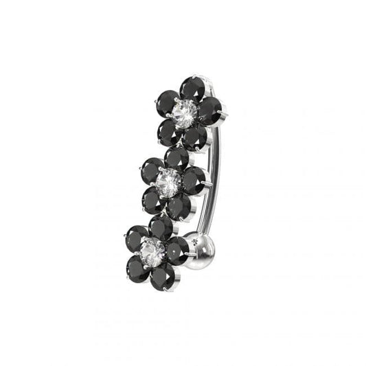 925 Sterling Silver Jewelled Flower Design Non- Moving Belly Ring - Monster Piercing