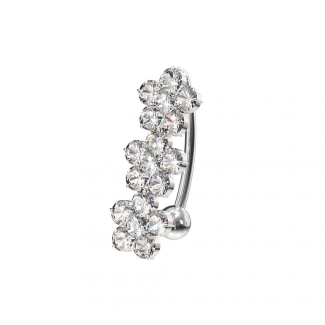 925 Sterling Silver Jewelled Flower Design Non- Moving Belly Ring - Monster Piercing