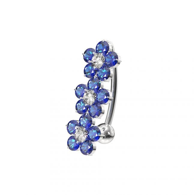 925 Sterling Silver Jewelled Flower Design Non- Moving Belly Ring - Monster Piercing